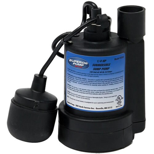 Superior Pump 92250 - 1/4 HP Thermoplastic Submersible Sump Pump w/ Tether Float Switch