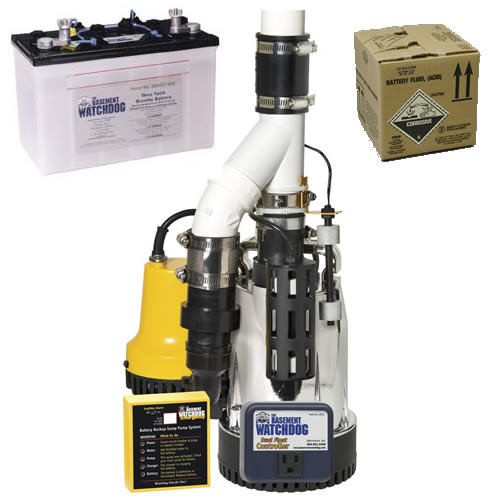Basement Watchdog 1/3 HP Combination Primary and Backup Sump Pumps w/ Battery and Acid