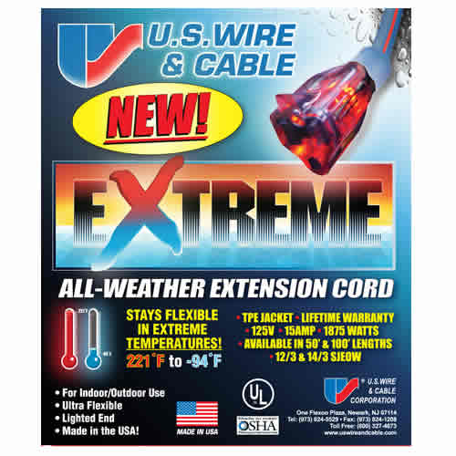U.S. Wire Extreme Cold Weather 100-Foot Extension Cord