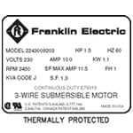 Sump Pump Data Plate