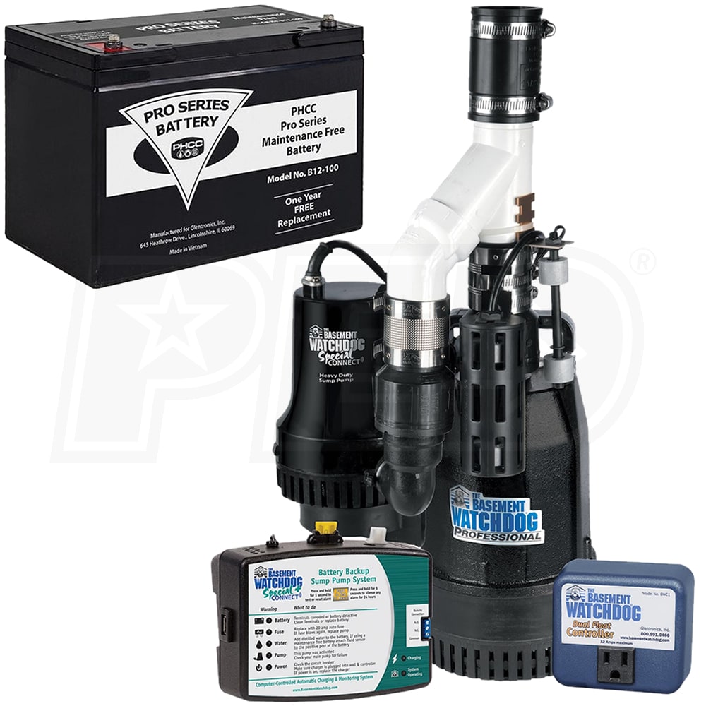 Basement Watchdog Cits 50 Kit Big Combo Connect 1 2 Hp Combination Primary Backup Sump Pump System W Maintenance Free Battery