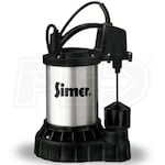 Simer 3986 - 1/2 HP Stainless Steel Cast Iron Sump Pump w/ Vertical Float Switch