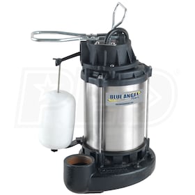 Blue Angel Pumps - 1/2 HP Stainless Steel / Cast Iron Submersible Sump Pump w/ Vertical Float Switch - 57629-BLU1